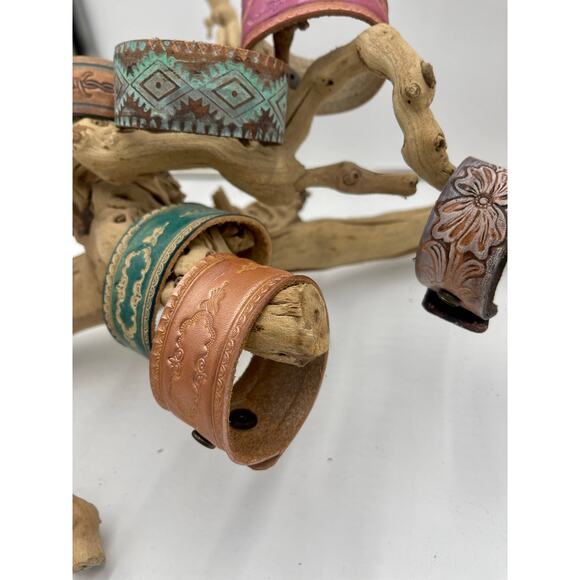 Western Boho Layering Hand Tooled Leather Bracelet Ivory Pastel - Picture 8 of 8